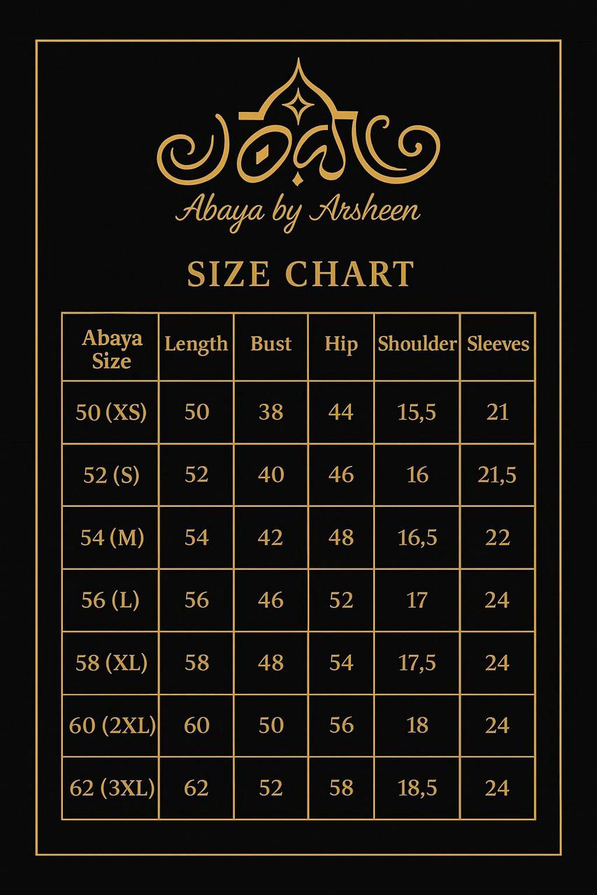 Arsheen Official Size Chart Guide