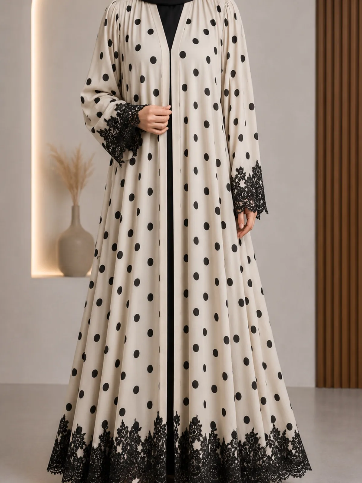 Polka Grace Lace & Crystal Abaya