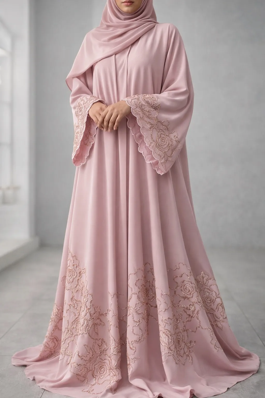 Blush Rose Sequin Handwork Abaya