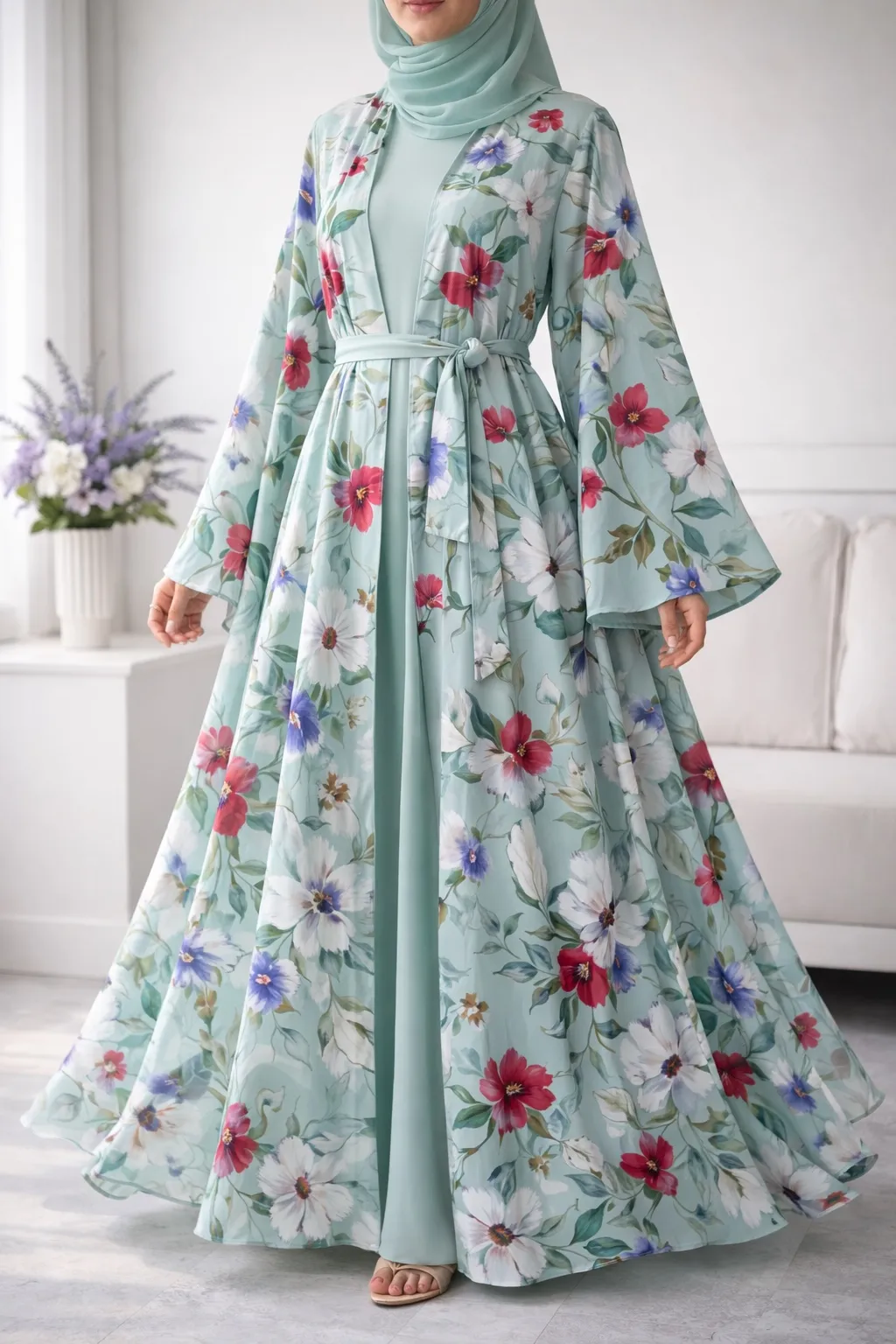 Mint Blossom Digital Print Abaya