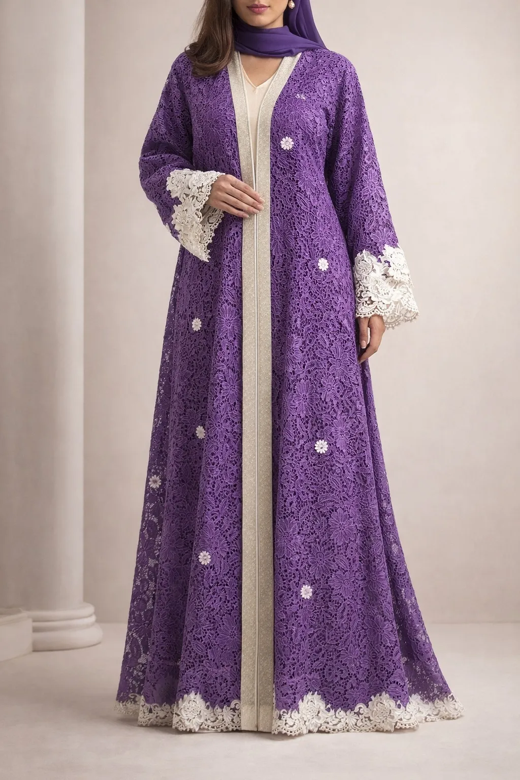 Royal Lavender Lace Abaya