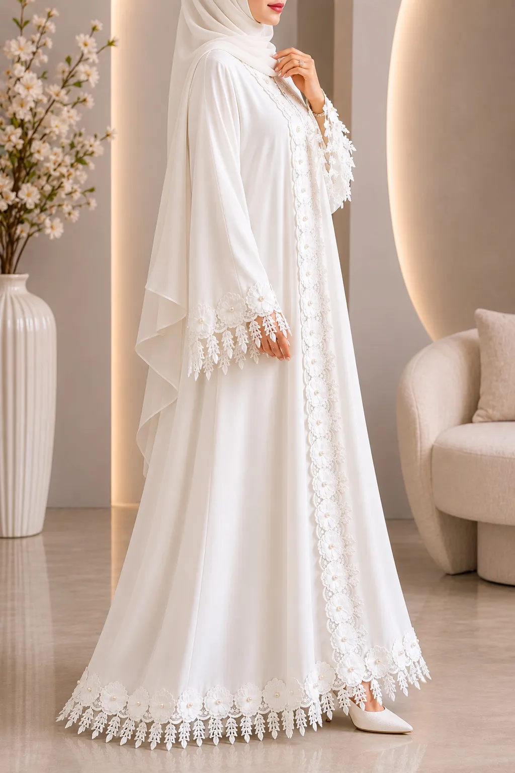 Pearl Blossom Lace Abaya