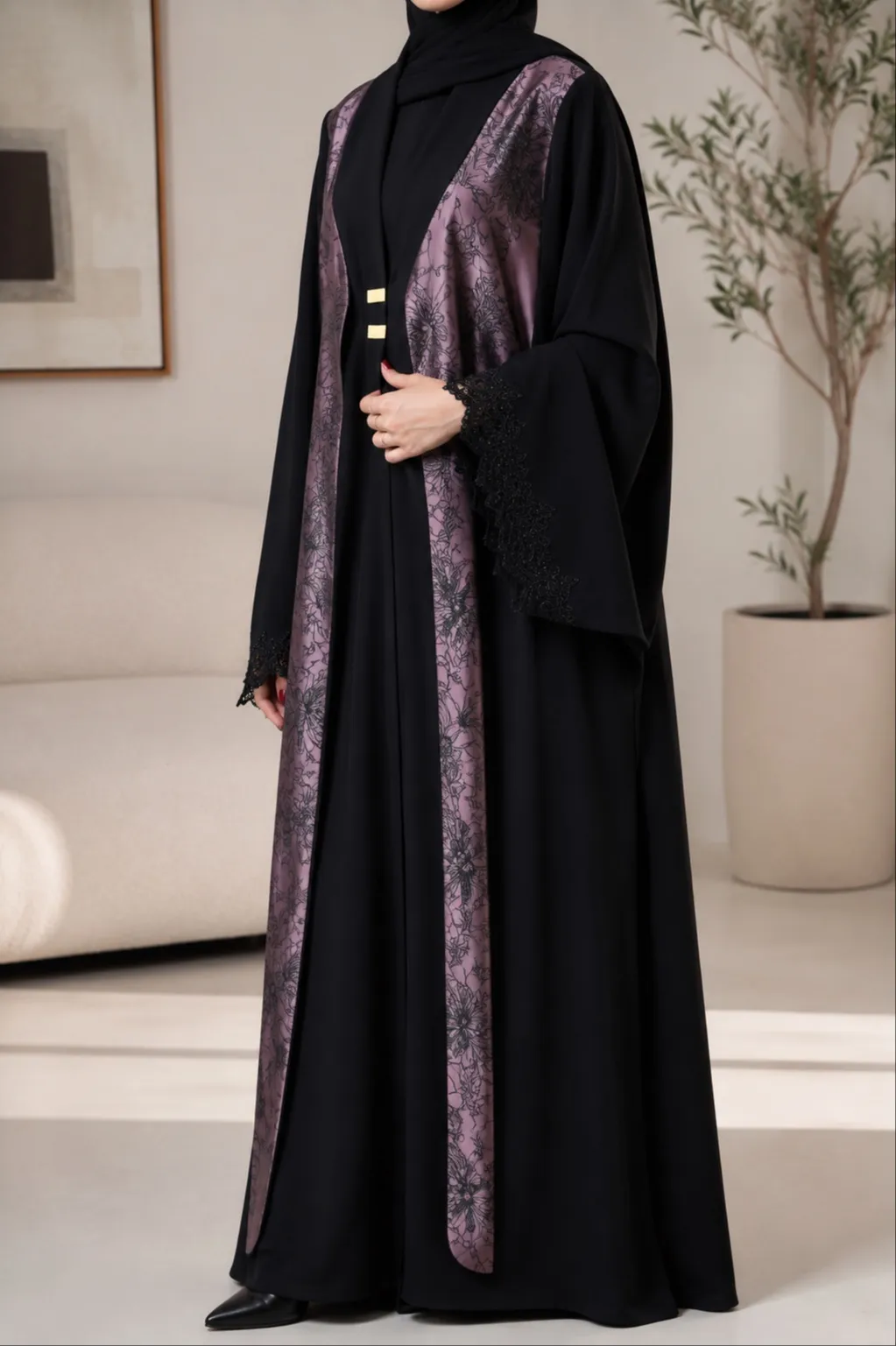 Elegant Floral Panel Abaya