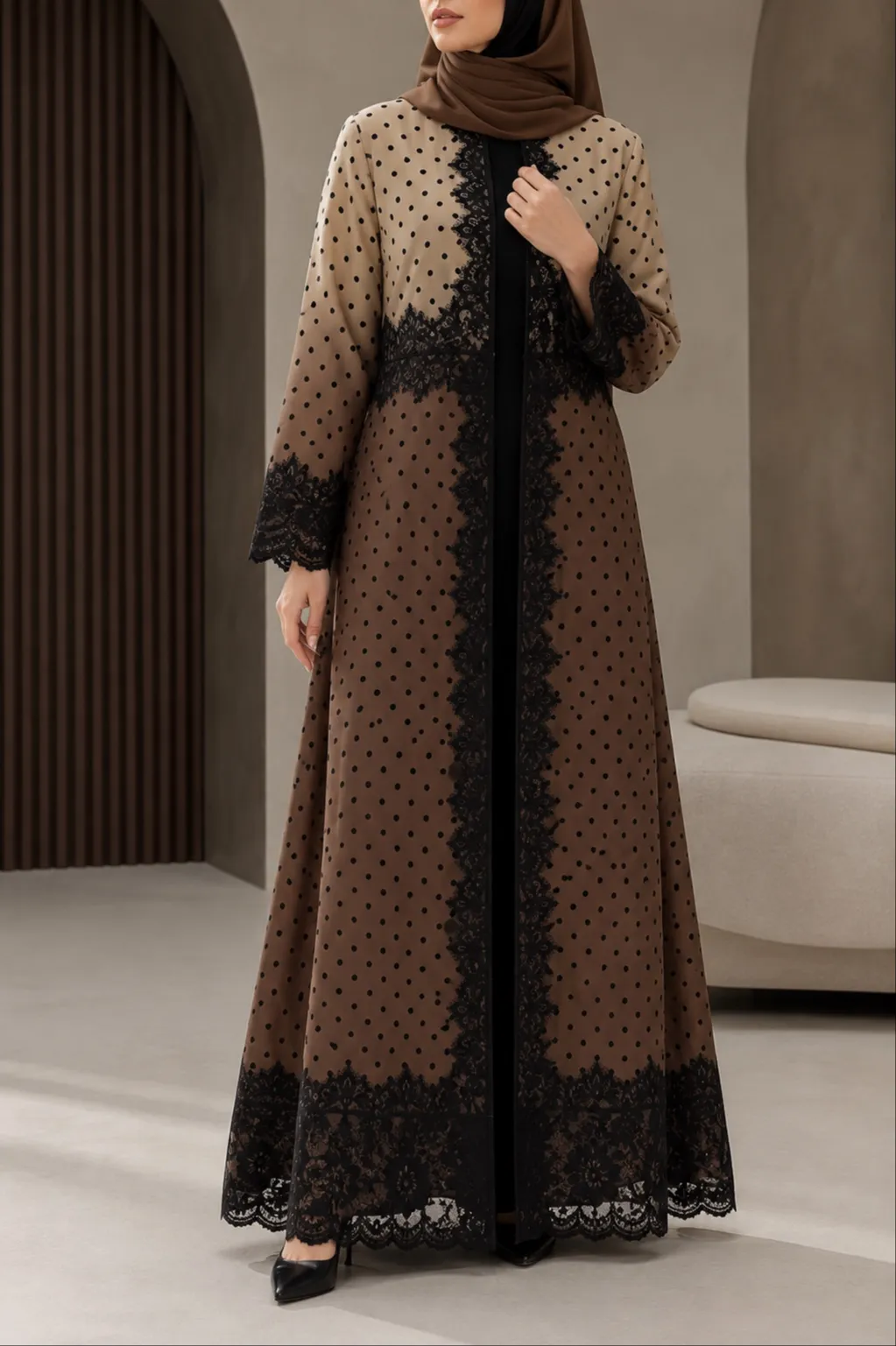 Polka Dot Contrast Abaya