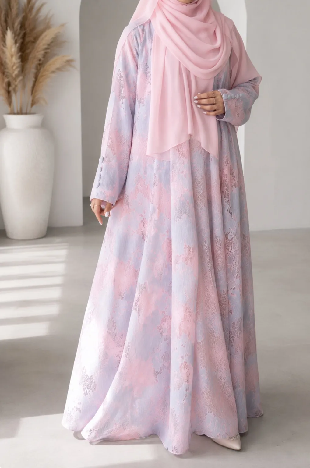 Pastel Floral Lace Abaya