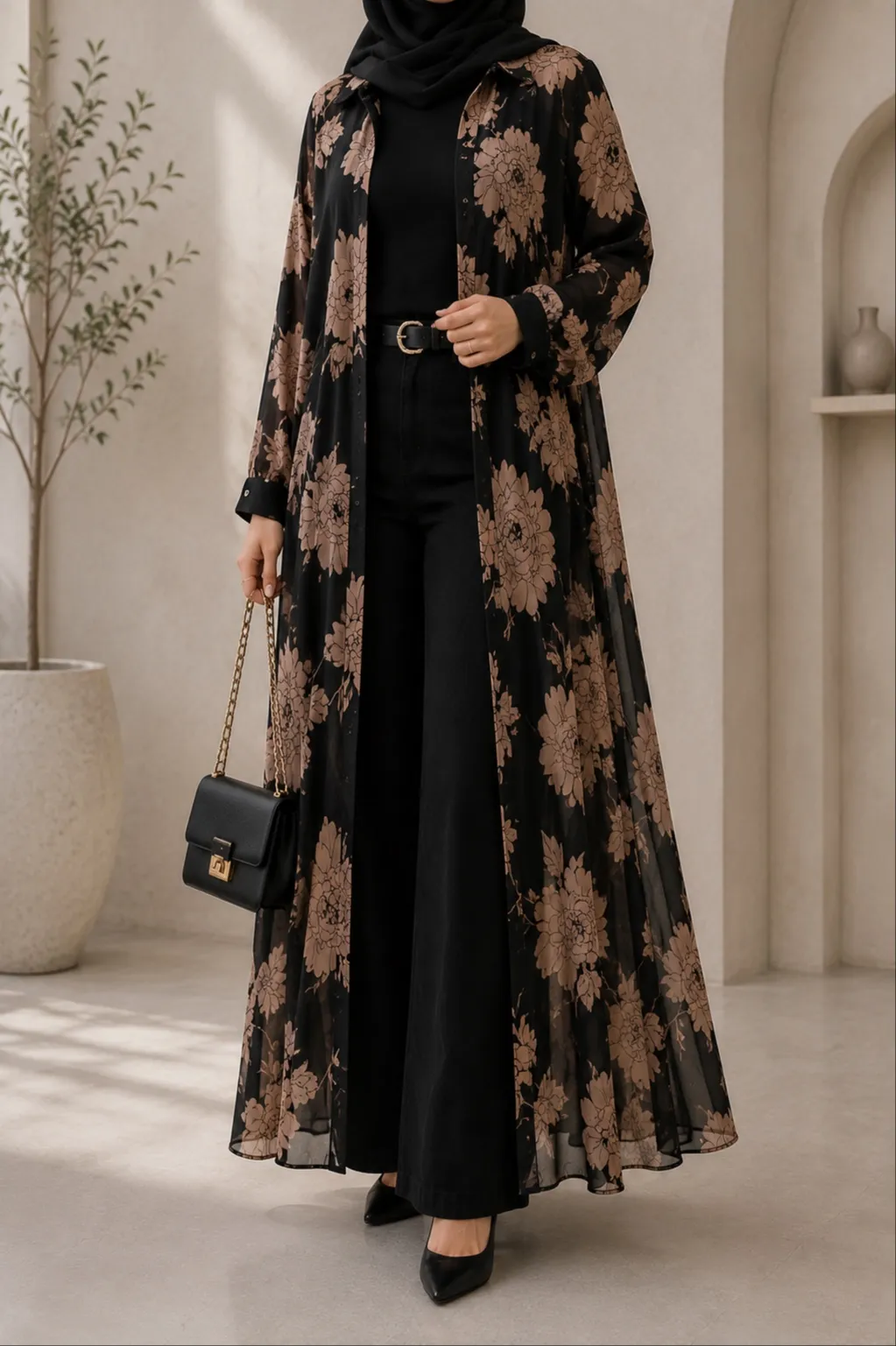 Sheer Floral Overlay Abaya