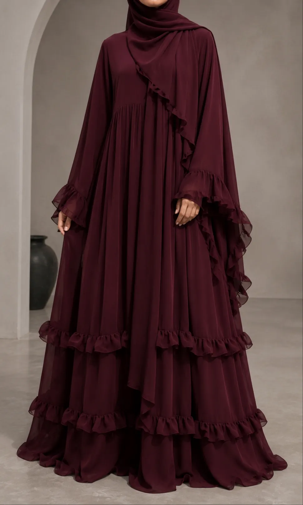 Ruffle Tier Chiffon Abaya