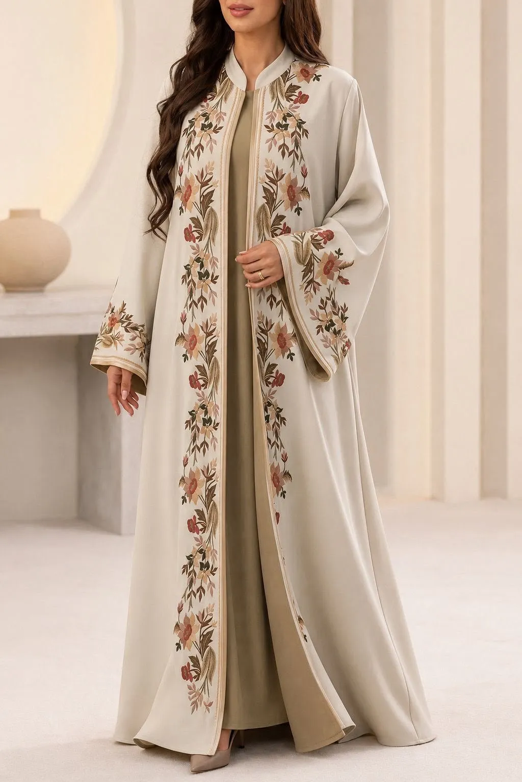 Floral Embroidered Open Abaya