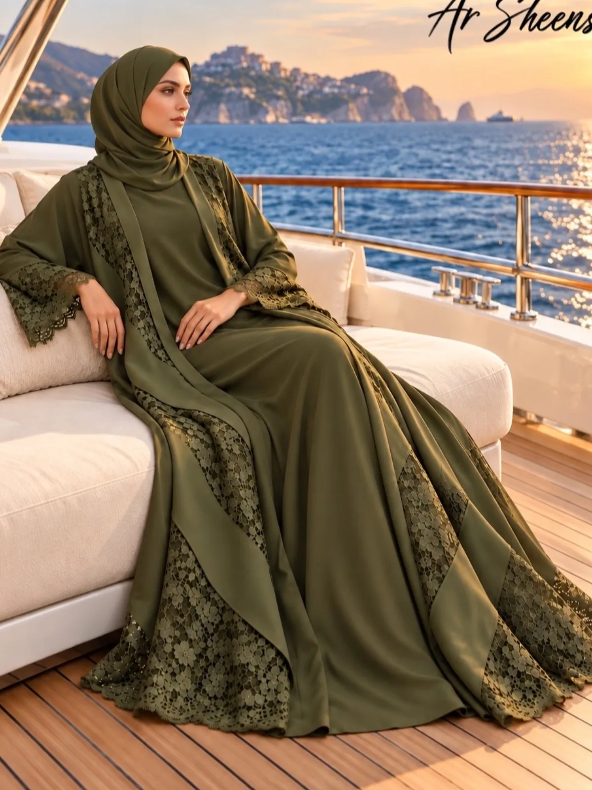 Olive green Dantel Abaya