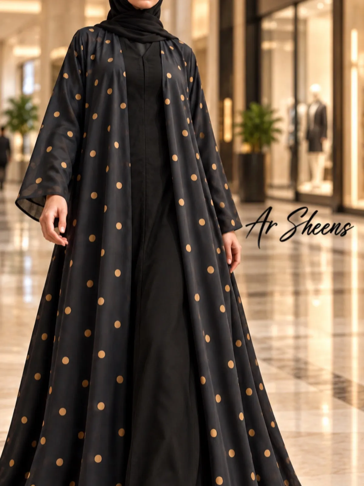 Poka Dot - black gold Abaya