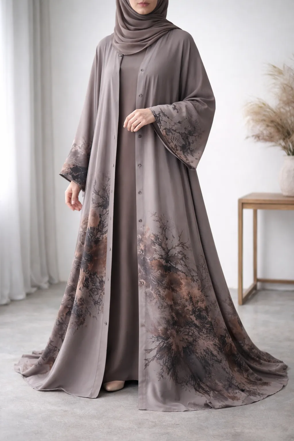Desert Bloom Printed Open Abaya