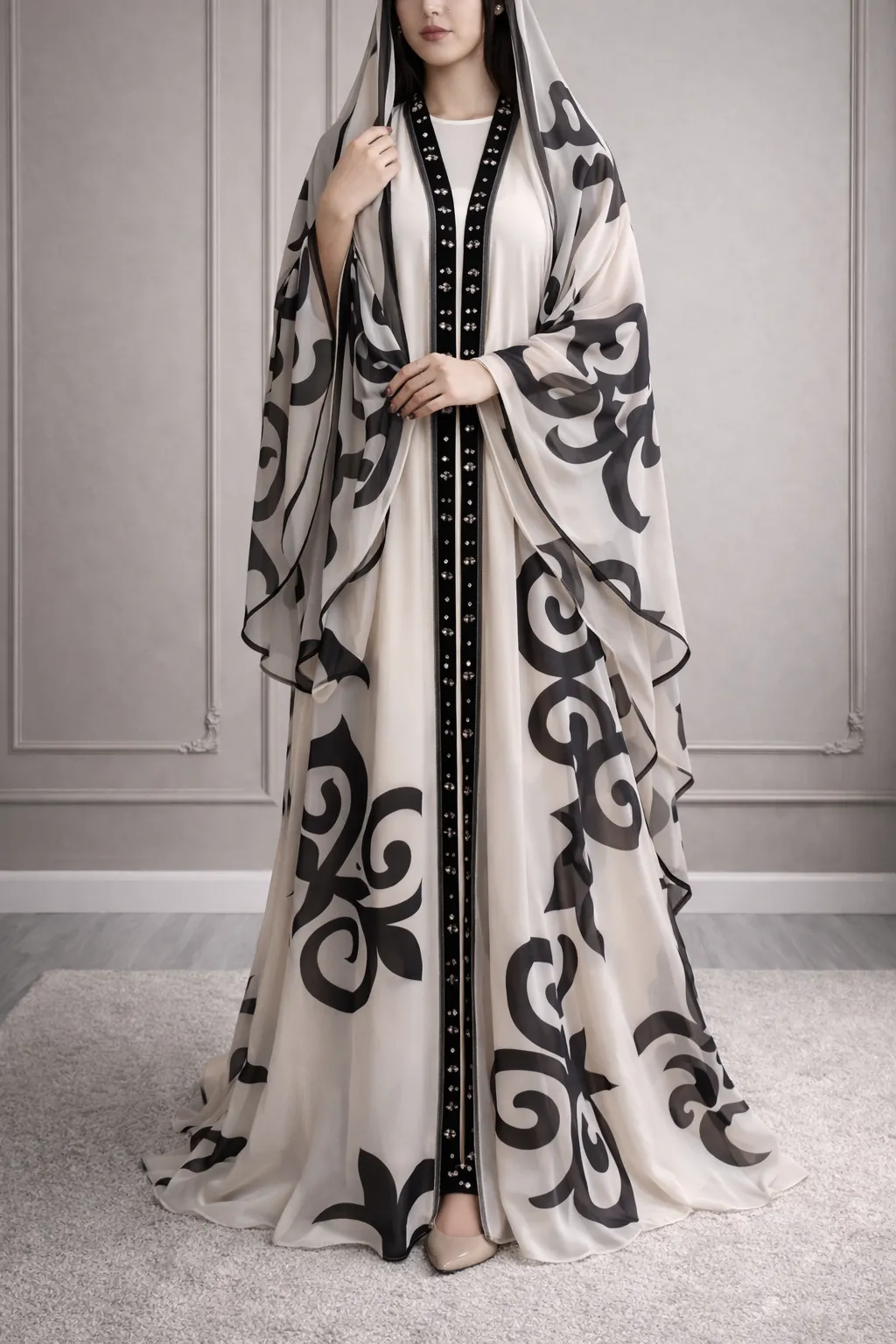 Noir Crystal Digital Print Abaya