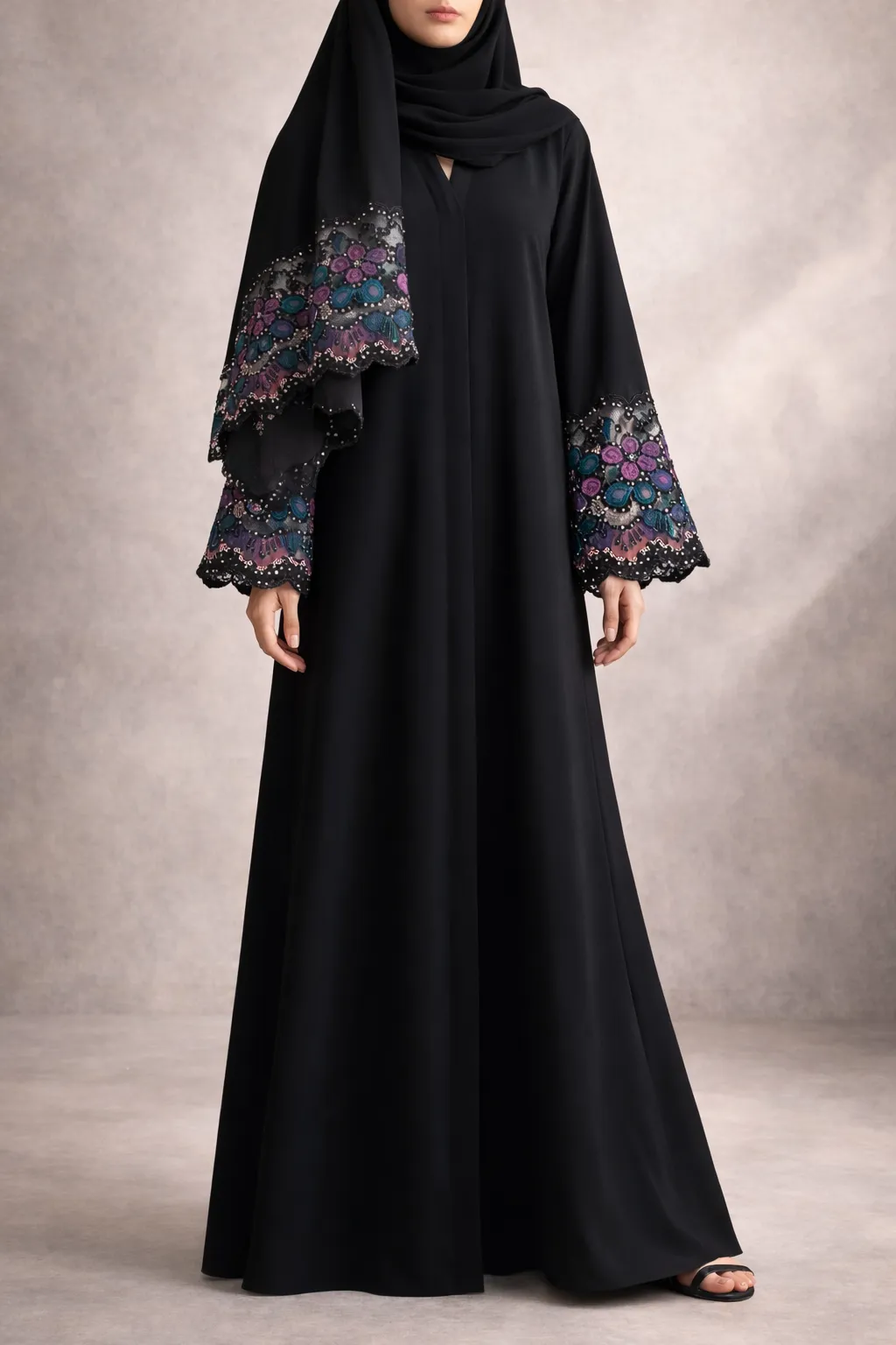 Midnight Bloom Premium Lace Abaya
